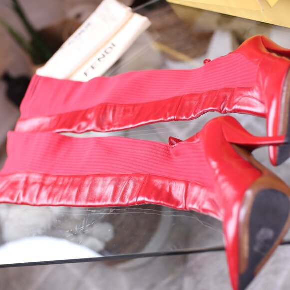 FENDI Rockoko 100mm Thigh-High Boots Red - Picture 3 of 16